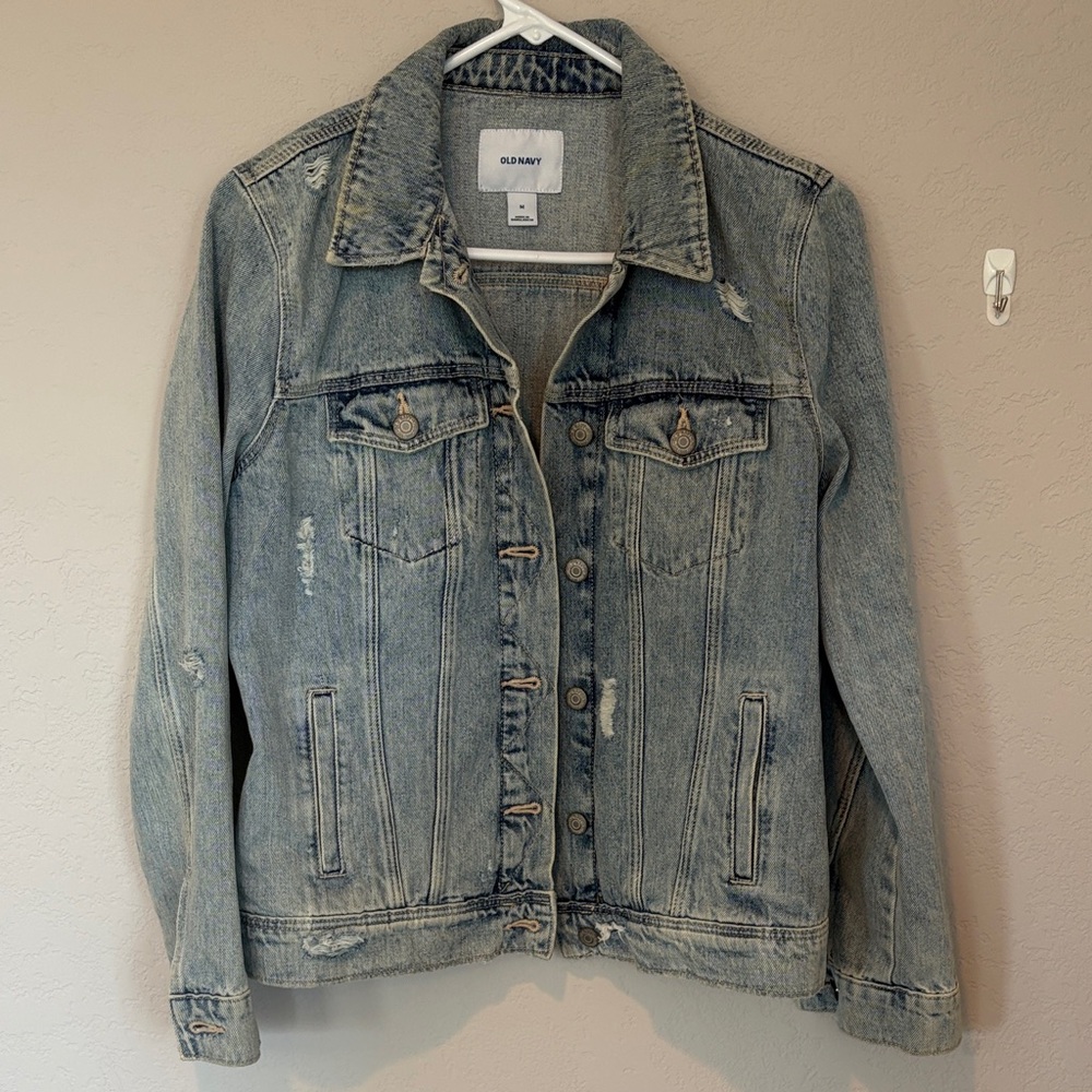 Old Navy Women's Faded Light Blue Distressed Denim Jacket